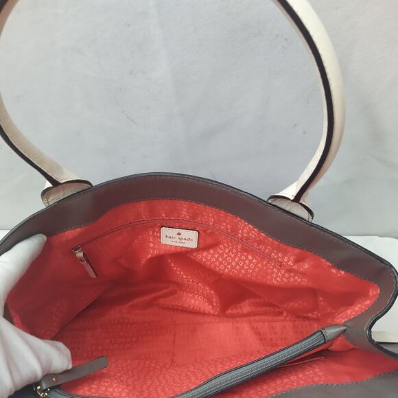 Kate Spade New York Gray Leather Bow Double Handle Large Tote Shoulder Bag - Picture 16 of 16